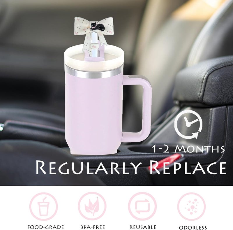 HIUSITY UV Print Bow Straw Cover Topper for Stanley Cup,Silicone Straw Toppers for Tumbler with Handle 40oz,Cute 10mm/0.4in Straw Covers Cap,Reusable Straws Lid for Stanley Cups Accessories - Image 3